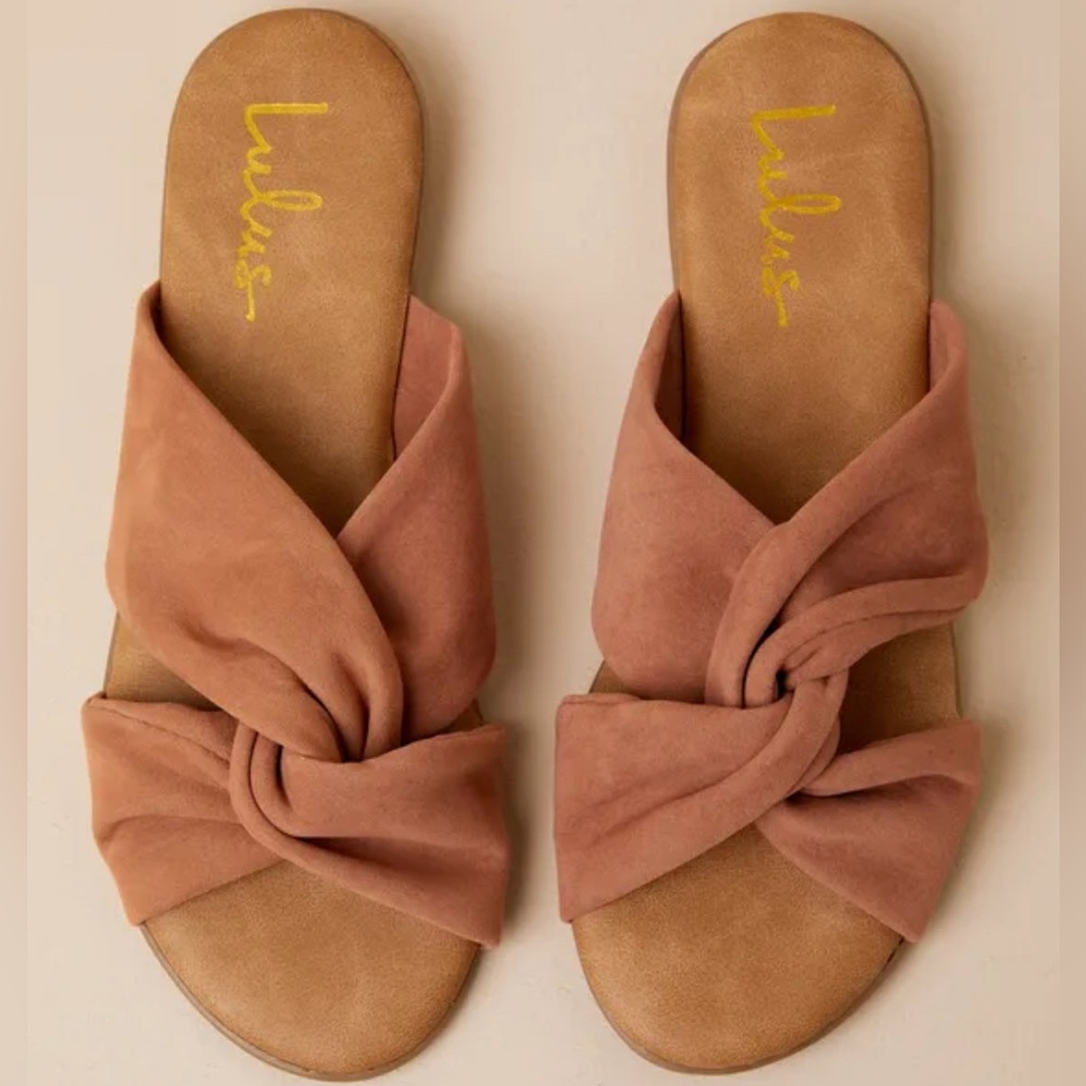 Lulus Santana Camel Suede Slide Sandals Size 8